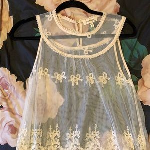 see through lace detailed tank top